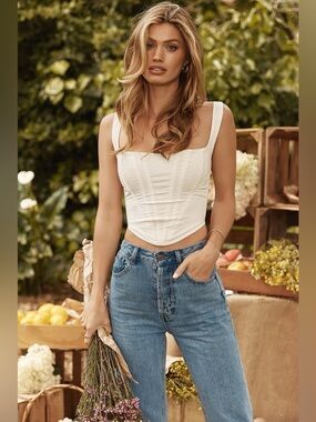 House of CB Cream Square-Neck Corset Camisole